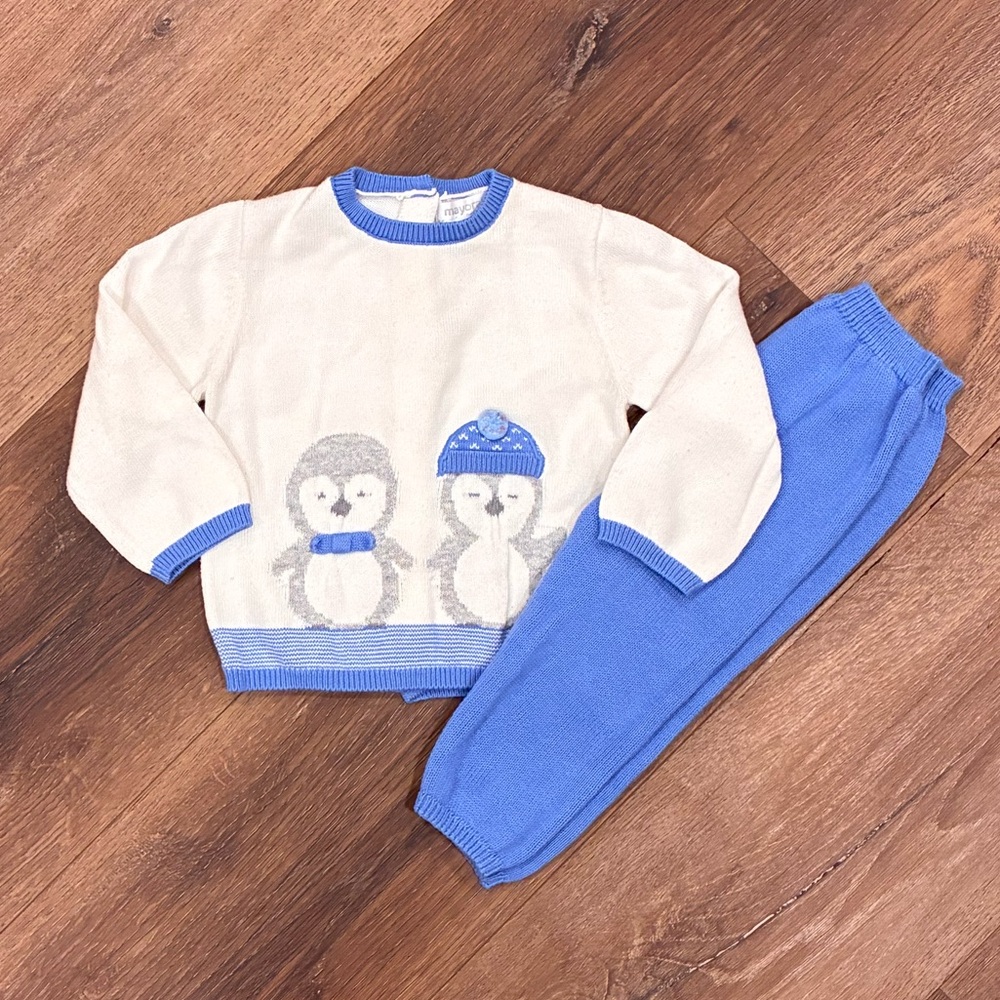 Mayoral Winter Knit Penguin Matching Two Piece Outfit Sweater Pants 4-6m